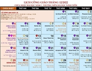 Lịch phụng vụ Giáo phận Mỹ Tho Tháng 12.2022
