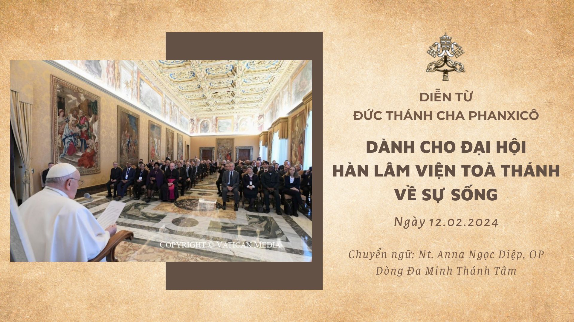 Diễn từ Đức Thánh Cha dành cho Đại hội của Hàn lâm viện Toà Thánh về Sự sống năm 2024