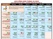 Lịch phụng vụ Giáo Phận Mỹ Tho tháng 10.2025