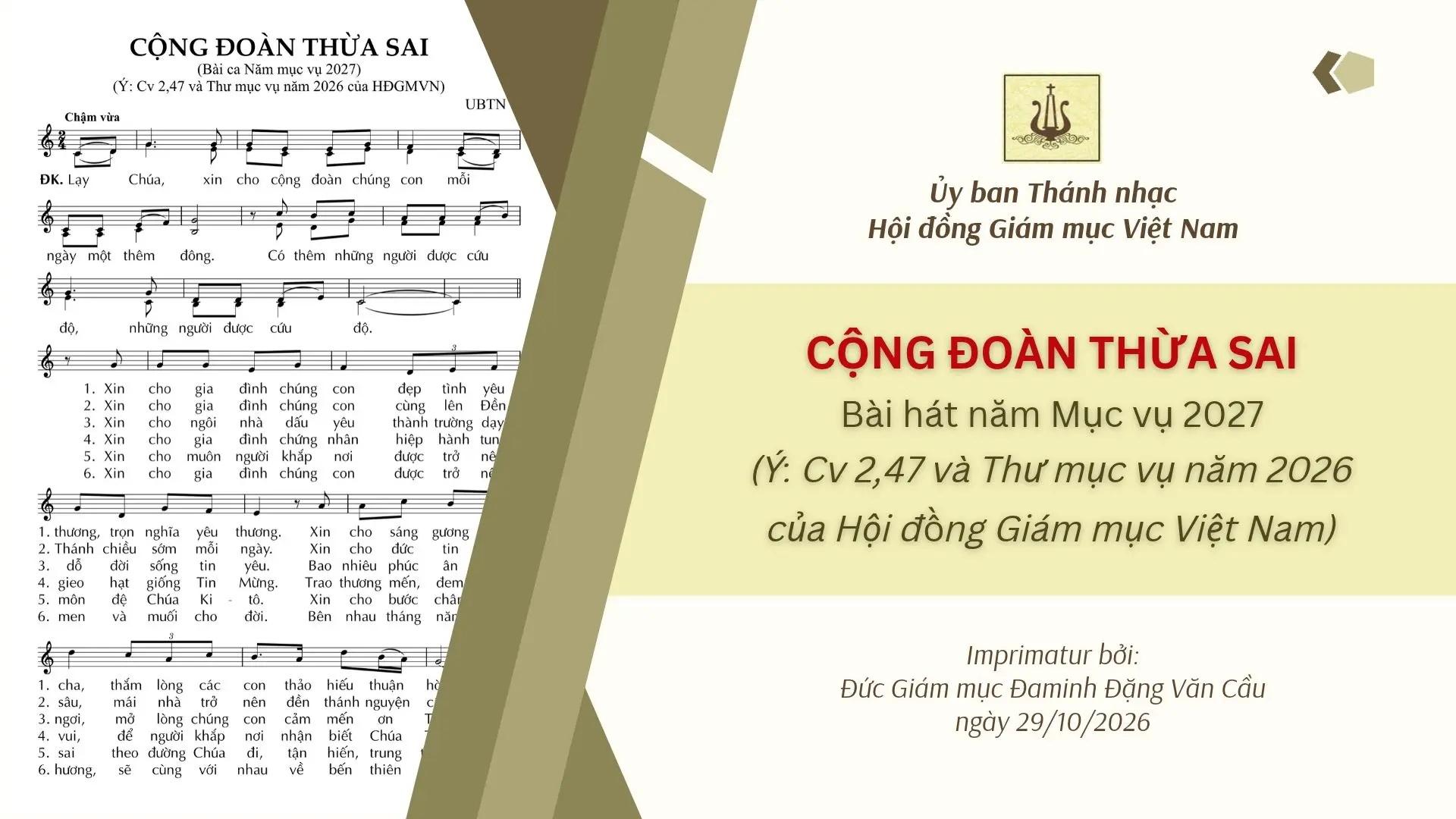 Ủy ban Thánh nhạc: Bài hát chủ đề năm mục vụ 2027 - Cộng đoàn thừa sai